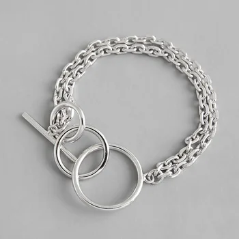 

Punk Authentic 925 Sterling silver Rolo Cuban Link Chain Wrist Bracelet Hip Hop Circle Toggle lock fine Jewelry TLS106