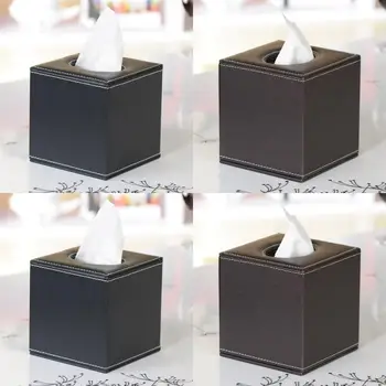

Home Kitchen Tissue Box Pu Leather Napkin Holder Case Simple Stylish Leather Waterproof Multifunctional Tissue Box Square Shape