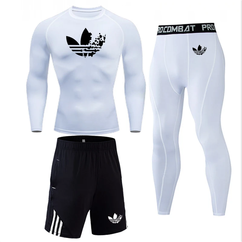 

Men's Jogging Wear Three-Piece Set Long Sleeve Shirts Leggings Shorts 3 pieces union suit 2019 New Men's Sportswear Brand S-4XL