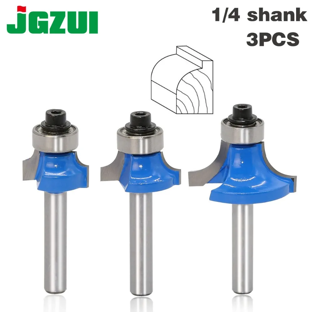 3pc 1/4 Shank Roundover Router Bits For Wood Woodworking Tool 2 Flute