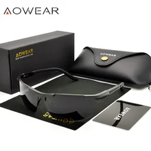 AOWEAR, Роскошные, алюминиево-магниевые солнцезащитные очки, мужские, поляризационные, для спорта, ночного, желтого цвета, для вождения, зеркальные, солнцезащитные очки для мужчин, аксессуары A51