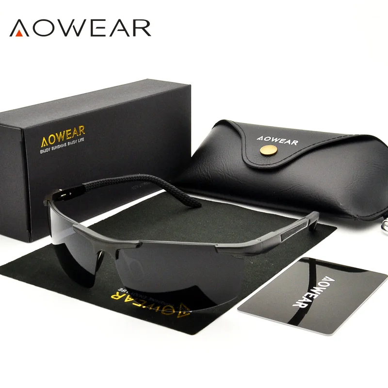 

AOWEAR Luxury Aluminium Magnesium Sunglasses Men Polarized Sport Night Yellow Driving Mirror Sun Glasses for Men Accessories A51