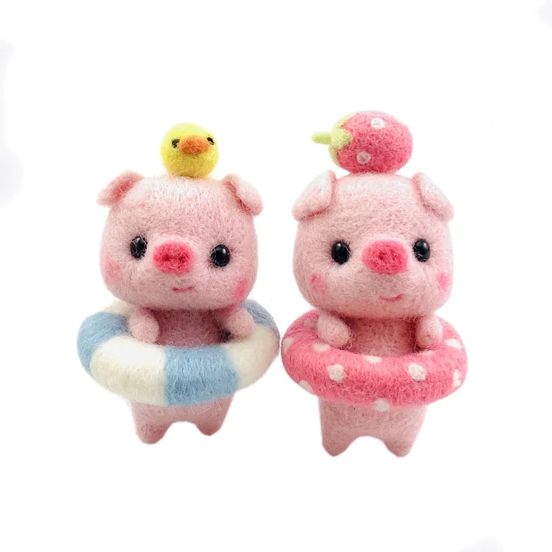 Non-Finished Felt Kids Creative Lovely Pink Pig Handmade Toy Doll Wool Felt Poked Kitting Non-Finished DIY Wool Felting Package