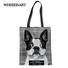 WHEREISART женская сумка-тоут, сумка-шоппер, Холщовая Сумка Bulldog, Экологичная сумка, портативная хлопчатобумажная ткань, одежда, сумка на плечо