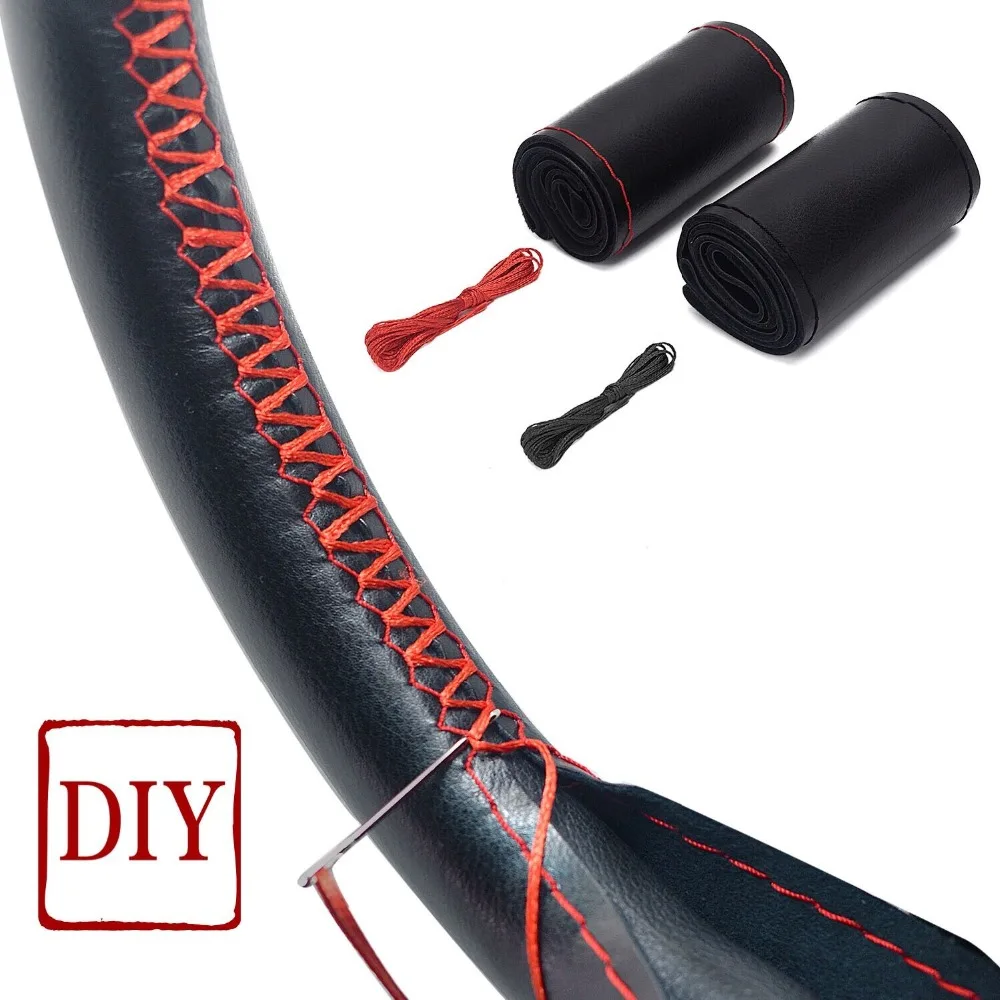 WJ 37cm/38CM DIY Steering Wheel Covers soft Leather braid on the steering-wheel With Needle and Thread Interior Car accessories WJ 37cm/38CM DIY Steering Wheel Covers soft Leather braid on the steering-wheel With Needle and Thread Interior Car accessories