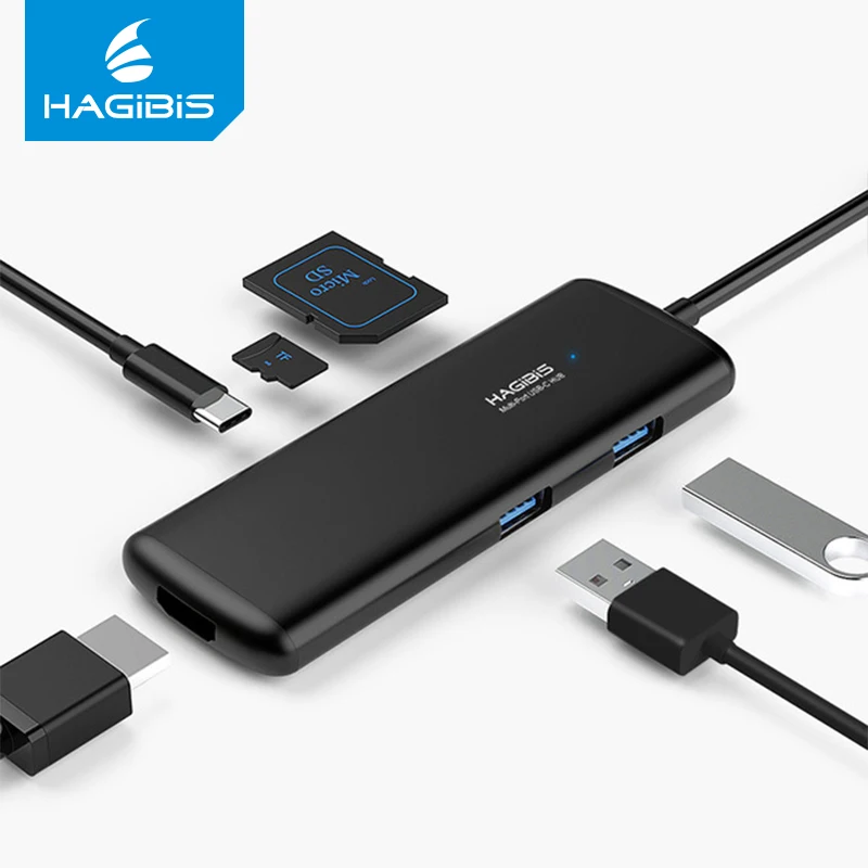 

Hagibis Type-C USB 3.0 HUB Multi-fonction USB HUB with HDMI 4K HD SD/TF Card Reader PD Charging Adapter for MacBook Pro USB C