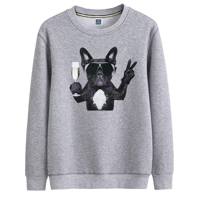 Забавные Животные Собака печати пуловеры для женщин для мужчин кофты серый Весна Твердые Толстовка без капюшоном человек рубашк - Цвет: Серый