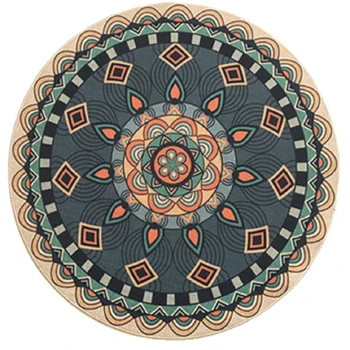 

Natural Rubber Geometry Ethnic Style Round Area Rug for living Room,Bohemia Vintage Floral Non-slip Carpet for Bedroom Chair Mat