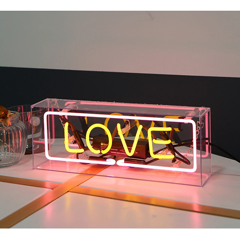 

Party Bedroom Handcraft Acrylic Box Neon Sign Wedding Bar Hanging Message Board Decorative Lamp Atmosphere Light Birthday Gifts