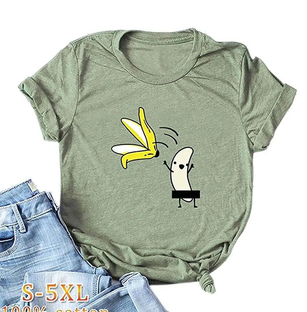Women S Short Sleeve Cute Funny Naked Banana Striptease Cartoon