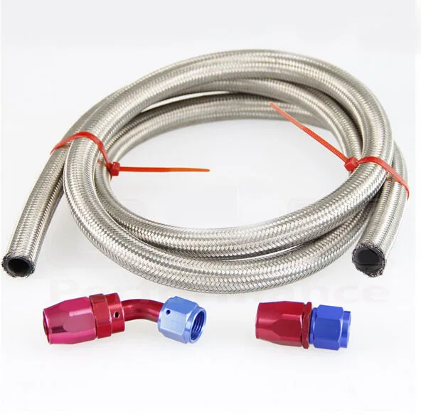 AN 4 4-AN Stainless Steel Braided Oil/Fuel Line Hose 1m Pipe+Straight+45 Degree Swivel Red-Bule Fitting Oil End Adaptor Kit | Автомобили и