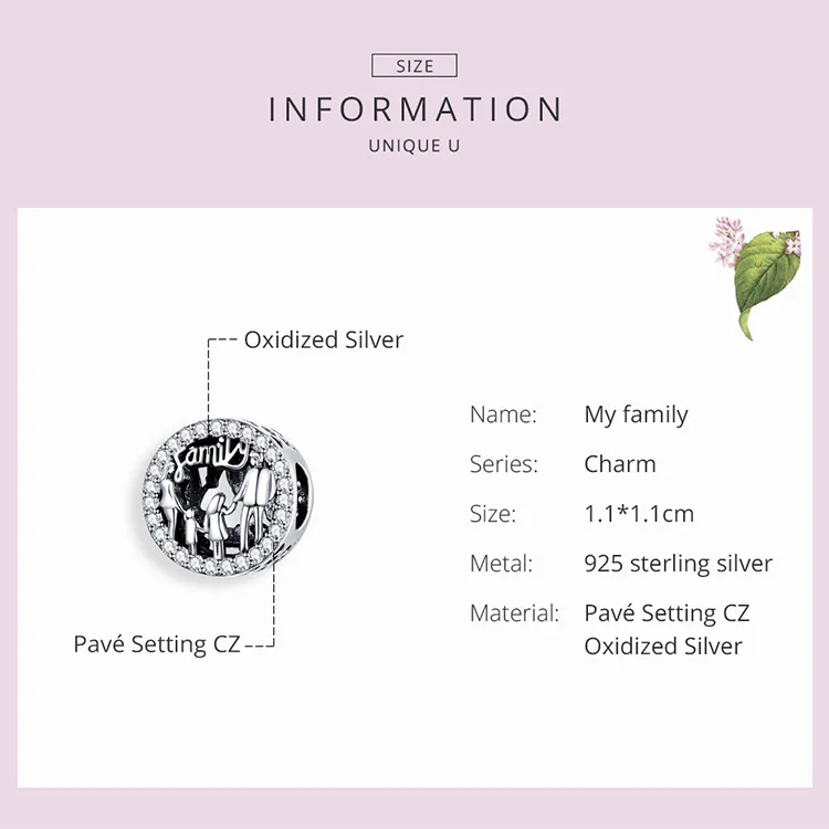 bamoer Family Charm for Original 925 Bracelet Bangle Round Metal Beads for Women Family Gifts DIY Jewelry Making SCC1339 moissanite rings