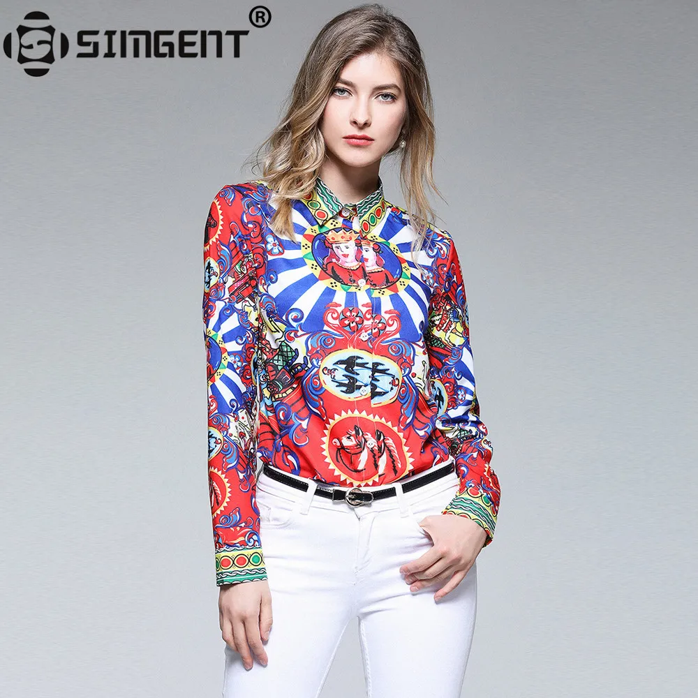 

Simgent Office Blouse Fashion Women Elegant Casual Turn Down Collar Long Sleeve Print Shirts Tops Woman Clothing Blusas SG8951