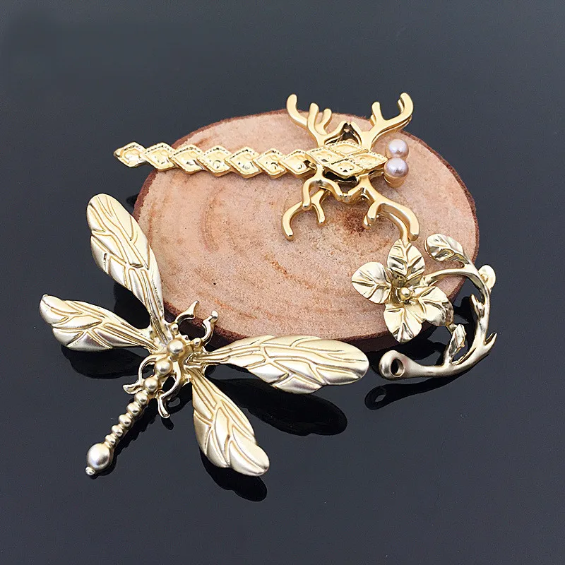 

Fashion Metal Alloy KC Gold Dragonfly Flowers Connectors Charm DIY Jewelry Accessories DJ112
