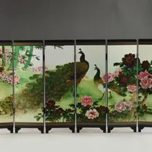 Мини) превосходное красивый старый Восточный лак ручной работы картина Яркие Павлин Складной Экран