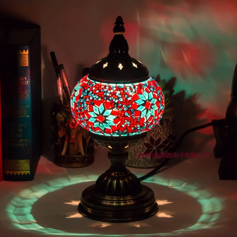 E14 ручная инкрустированная стеклянная мозаика для спальни гостиной декоративные настольные лампы в средиземноморском стиле лампы в турецком стиле