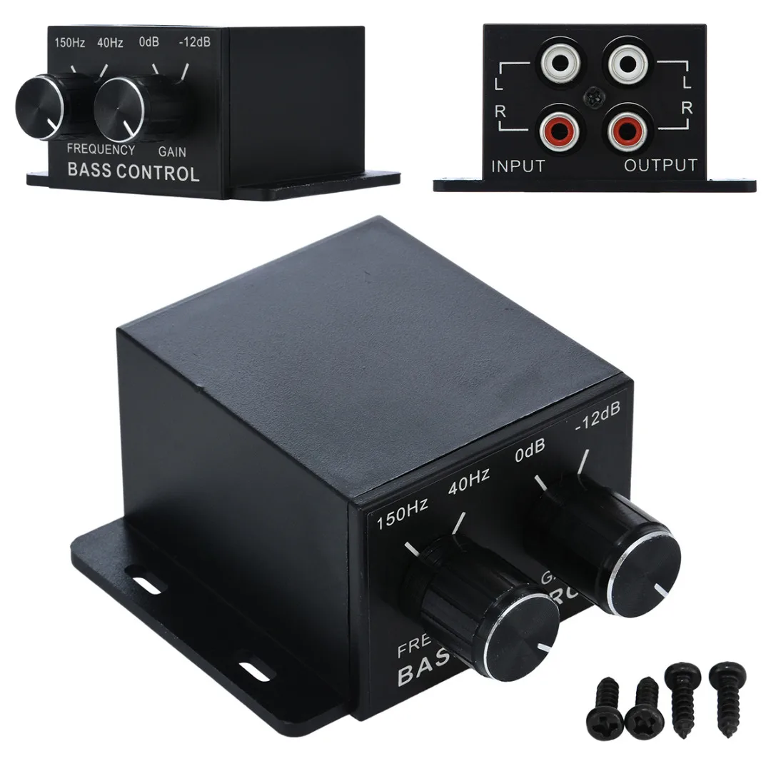 Newest 1pc Universal Car AMP Bass Controller Black Amplifier Bass Controller RCA Gain Level Volume Equalizer With 4pcs Screws
