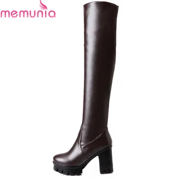 

MEMUNIA 2020 plus size 33-43 thigh high over the knee boots women round toe pu autumn winter boots slip on platform shoes woman