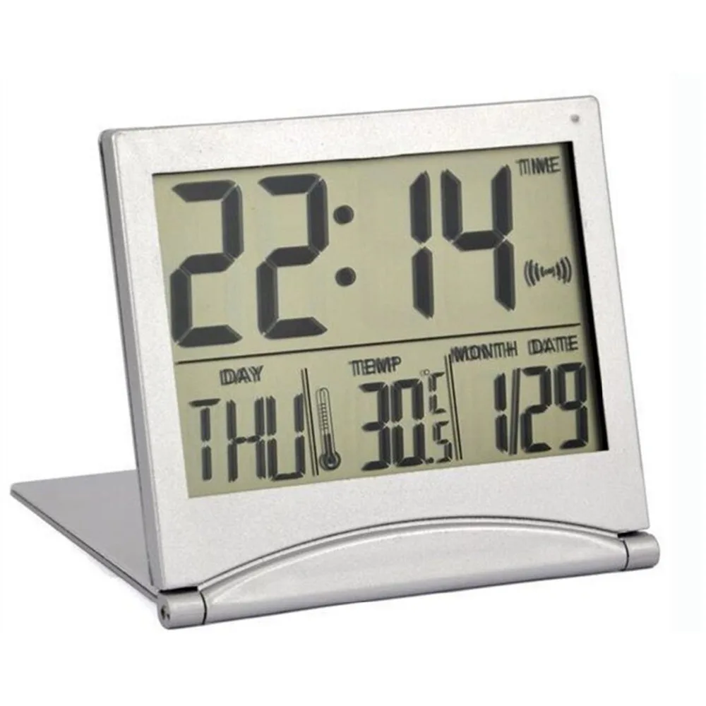 

Portable Folding Digital Travel Alarm Clock LCD Display Weather Station Temperature Thermometer Home Desk Table Snooze Clocks