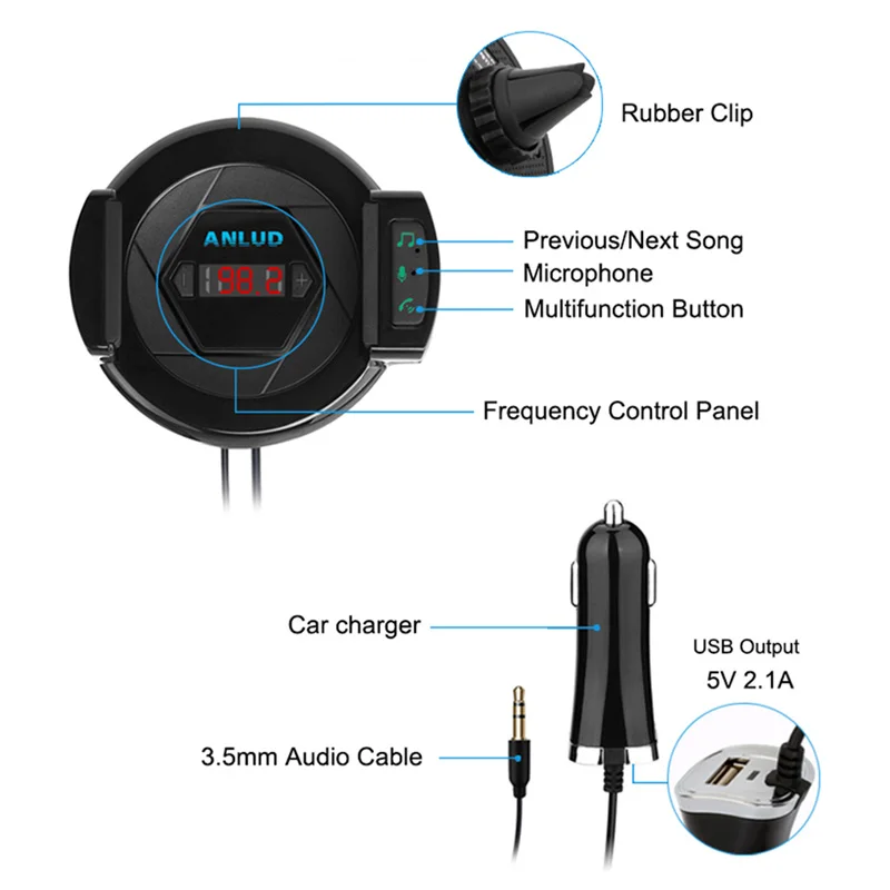 ANLUD FM передатчик Bluetooth Car Kit громкой связи MP3 аудио плеер автомобиля Зарядное