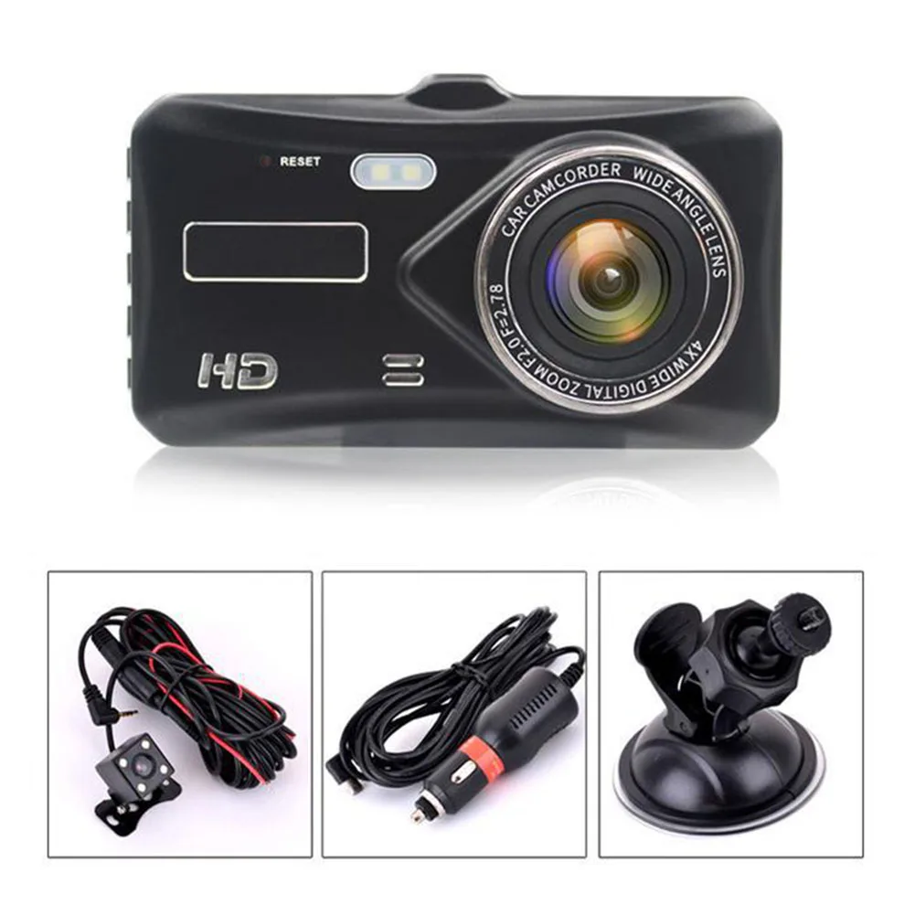 

4inch Parking Monitor Recorder DVR Screen Dual Lens Dash Cam Easy Install Safe Reminder 1080P High Definition Driving Car