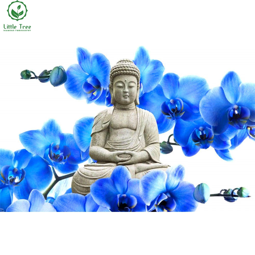

5d rhinestone embroidery blue orchid stone Buddha figurine crystal art craft full 3d diamond painting cross stitch mosaic kit