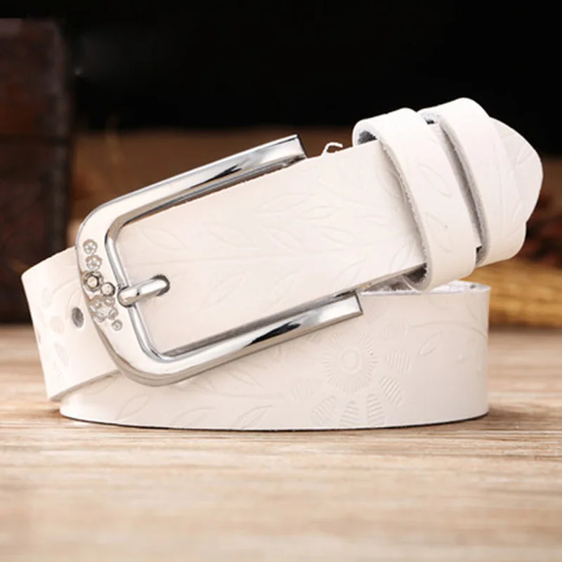 

2018 100% cowhide leather belt woman 2.8cm embossed leaves insert diamond jeans wide belt Vintage women's belts Large size 130cm
