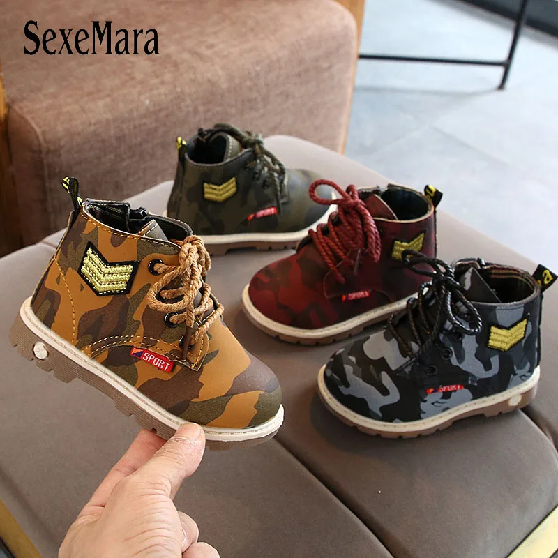 

2019 New Autumn Children Shoes PU Leather Camouflage Leahter Kids Ankle Boots Girls Boys Rubber Boots Fashion Sneakers C07222