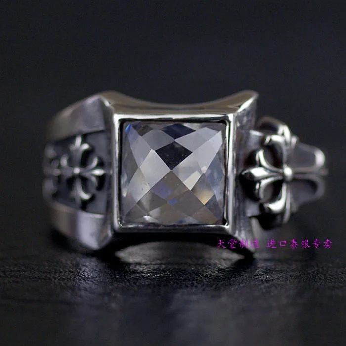 

Thailand, Sterling Silver Restoring Ancient Ways Male White Crystal Sifang Ring Surface Silver Ring