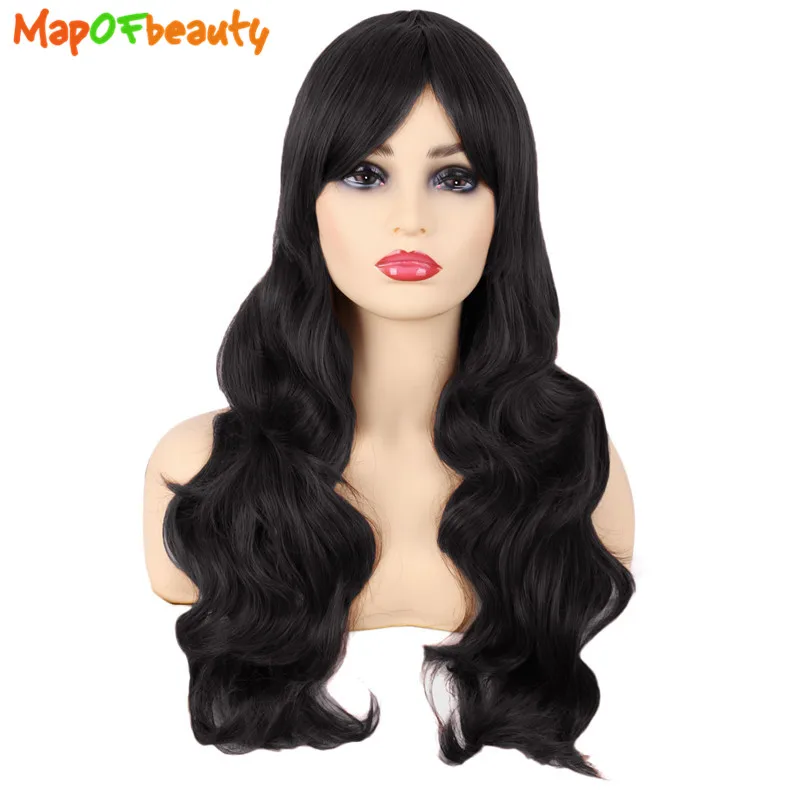 Женские Длинные темно коричневые парики MapofBeauty черные с челкой термостойкие