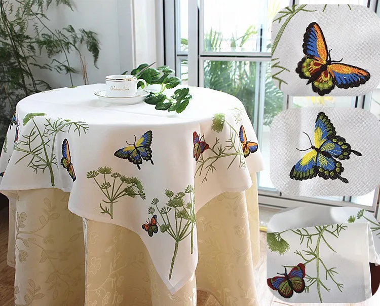 Современные европейские тканевые скатерти с вышивкой в виде бабочек, скатерти с вышивкой, универсальные скатерти с рисунком пиона