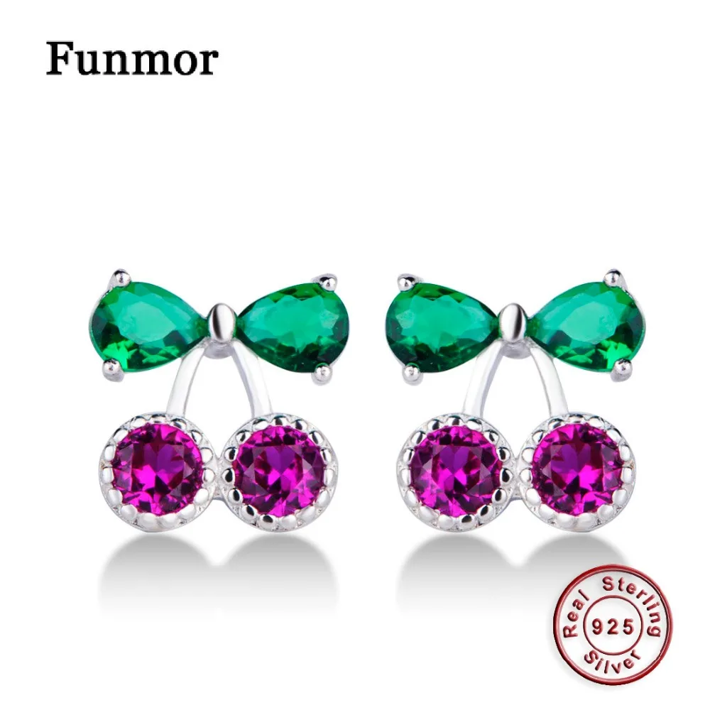 

Funmor Romantic CZ Zircon Cherry Earring Best Friends 925 Sterling Stud Earrings For Women Girls Wedding Ear Accessories Aretes