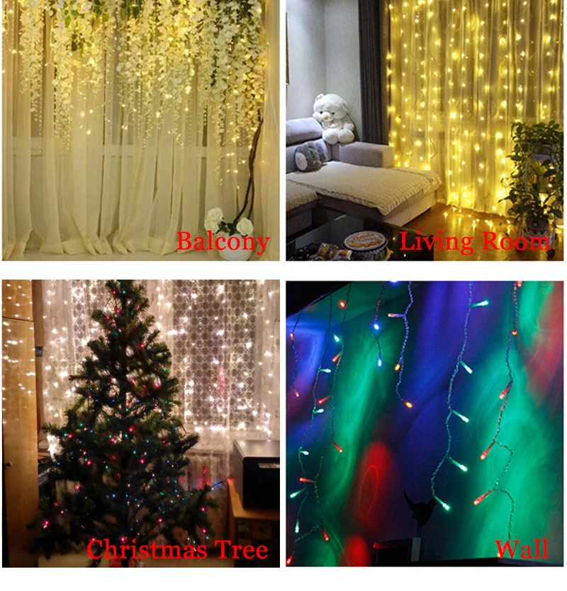 6 м x 3 м Светодиодная лента, большие занавески, освещение, украшение для улицы, внутреннего дома, гирлянды, рождественские окна, вечерние, рождественские, яркие, 220 В