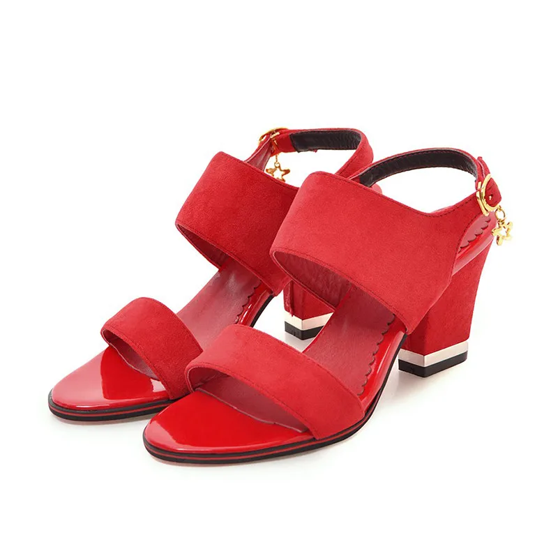 Lapolaka New Fashion Large Size 28-52 Black Red Shoes Woman Sandals Open Toe Buckle Strap Chunky Heels Summer Sandals Woman