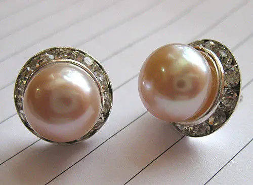 

wholesale Genuine cultued 9-10mm pink pearl stud earring