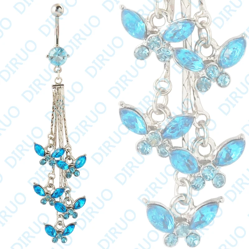 

Wholesale Five Butterfly Long tassel Dangle Ring Navel Ring Belly Ring Body Piercing Jewelry5pcs/lot