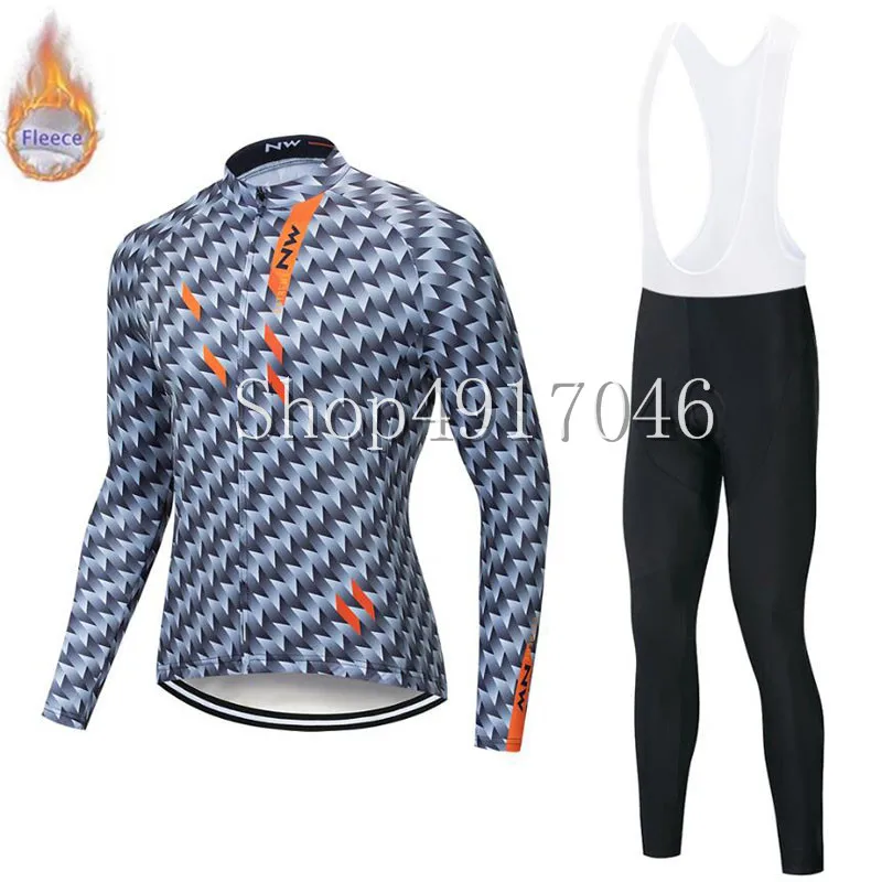 

2019 NW New men Winter thermal fleece Cycling Jersey Bib Pants suit outdoor road bike Clothes Warm MTB racing team clothing