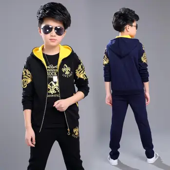 

Spring and Autumn New Sports Boys Set Boys Spring Casual Set Big Child Children's Vest + Sweater Foundation + Pants Three-piece