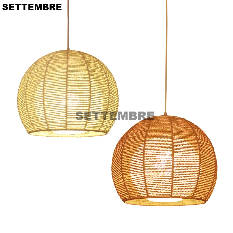

Modern Handmade Hemp Rope Pendant Lights Dining Room Restaurant Bedroom Balcony Hanging Lamps