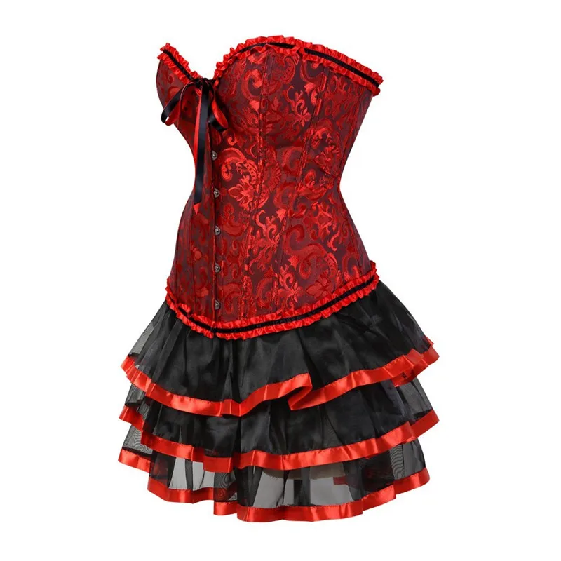 Caudatus викторианское корсетное платье Готический винтажный овербюст корсеты и бюстье юбка-пачка Набор Костюм регулируемый модный сексуальный красный