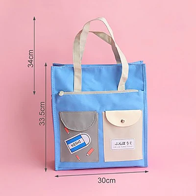Blue buckle bag Мультяшная Сумка-папка на молнии, переносные холщовые мешки для хранения, студенческие канцелярские товары, бумажный держатель для документов, милая ручная художественная сумка - Цвет: Blue buckle bag