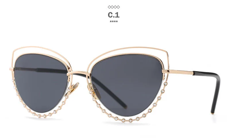 Роскошные знаменитостей винтажные круглые стразы кошачий глаз солнцезащитные очки женские брендовые дизайнерские темные очки Солнцезащитные очки женские Lunette Oculos - Цвет линз: c1