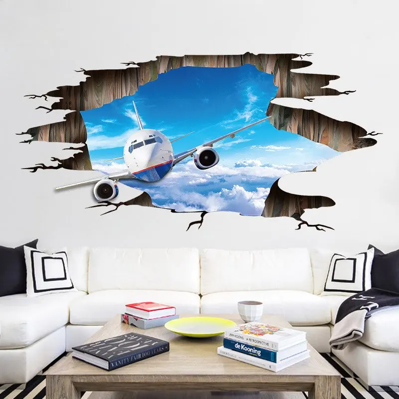 

Creative Broken 3D Effect Airplane Living room Bedroom Floor Bar Background Mural Decor Vinyl Self adhesive Decal Wall Stickers