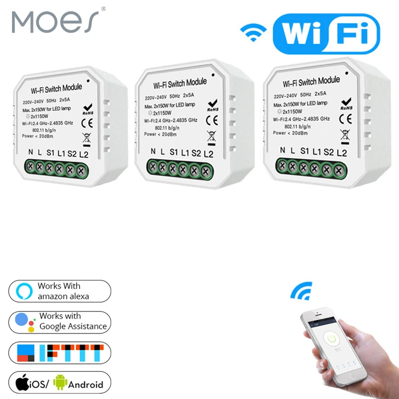 

Wifi Smart Light Switch Diy Breaker Module Smart Life/Tuya APP Remote Control,Working with Alexa Echo Google Home 2 Gang 2 Way.