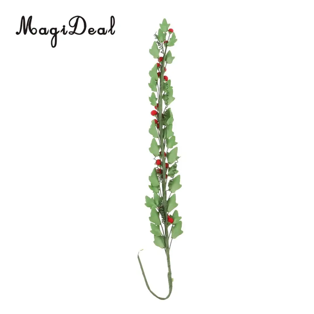 1/12 Scale Handmade Clay Boston Ivy Leaves String Rose Bouquet Dollhouse Indoor Outdoor Furniture Decor Kids Pretend Play Red