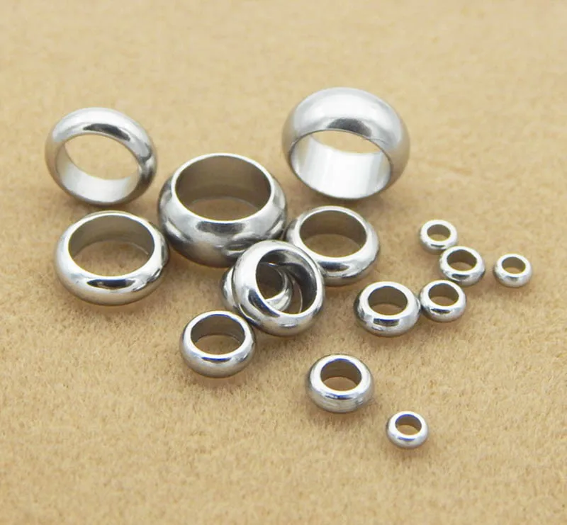 

50pcs Spacer Bead Stainless Steel Metal Bead for Bracelet Jewelry Making Fit 2/2.5/3.8/6/8mm Leather Rope Wire DIY Accessories