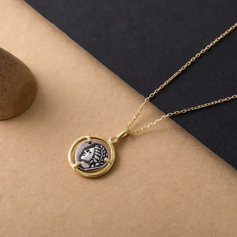 portrait two side golden necklace 100% 925 Sterling silver nacklace Jewellery Clavicle chain pendant charms