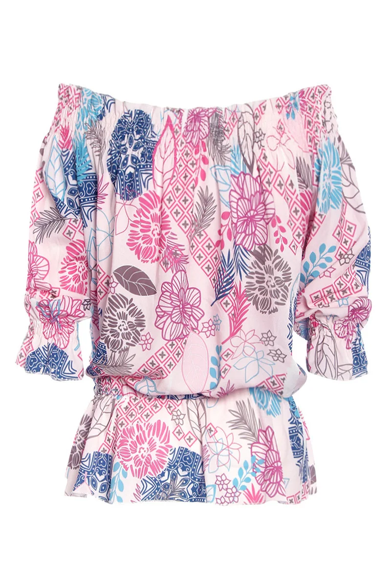 

Fashion Beach Female Clothing Print Slash Neck Half Sleeve Fashion Top Shirt