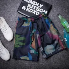 Мужские шорты с красочным принтом, свободные хип-хоп шорты в уличном стиле, мужские быстросохнущие шорты из дышащей сетки, мужские Модные Бермуды