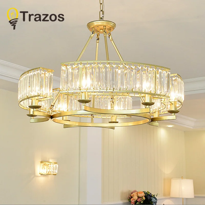 

TRAZOS Plated Crystal Ceiling Light K9 Crystal decorative ceiling lamp bedroom brushed crystal ceiling lighting lustre 110-240V